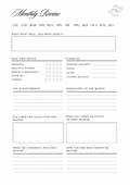 Minimalistic monthly Calendar and review template