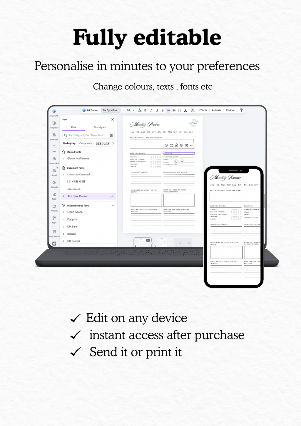 Minimalistic monthly Calendar and review template